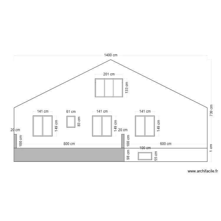 Fa&ccedil;ade cot&eacute; jardin Mouzay avec terrasse. Plan de 