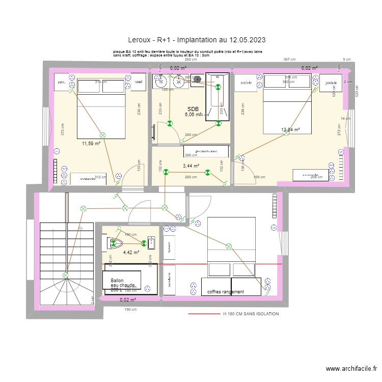 Option 3 LEROUX LA BAULE R+1 Electricite plomberie 12.05.2023. Plan de 8 pièces et 39 m2