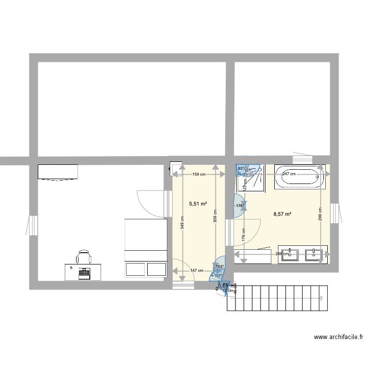 plans de la maison unifamiliale . Plan de 3 pièces et 14 m2