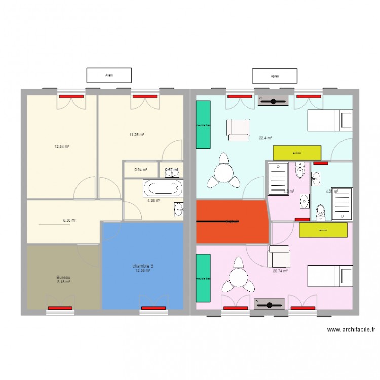 8 1er étage avant après 2. Plan de 0 pièce et 0 m2