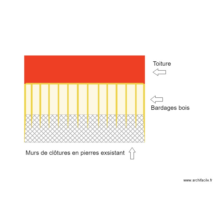 Façade sud. Plan de 14 pièces et 10 m2