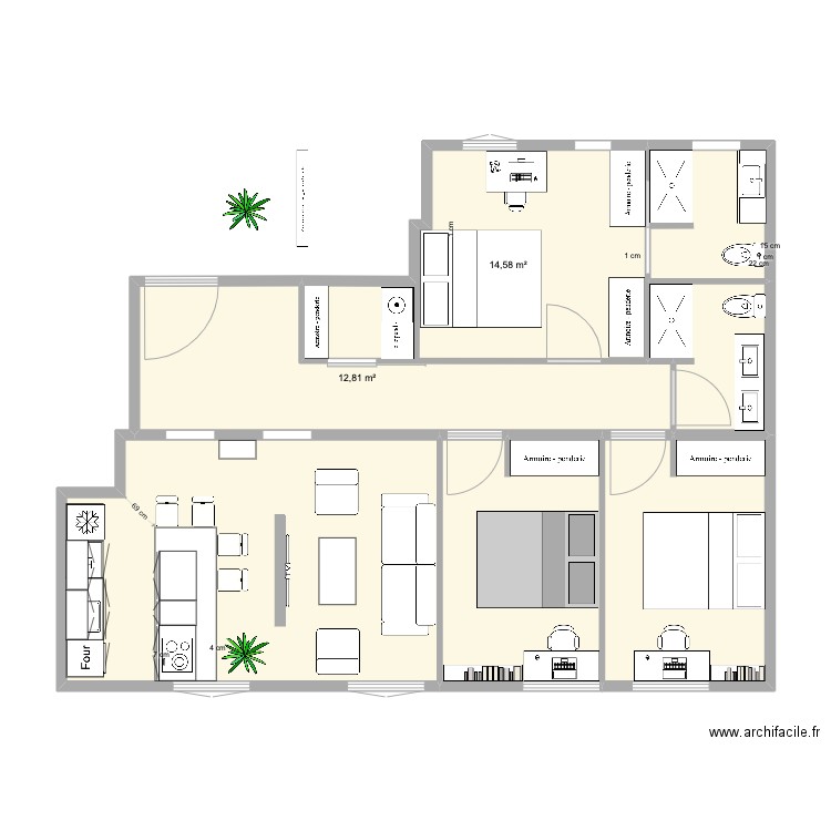 alonso cano cocina a la izquierda (cuarto ppal cama IZDA, muro de separacion tv, lavabo en isla). Plan de 7 pièces et 79 m2