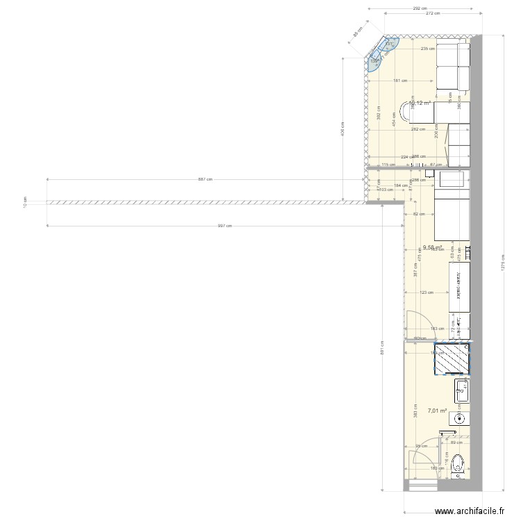 extensionCHAMBRE 9 M2. Plan de 3 pièces et 27 m2