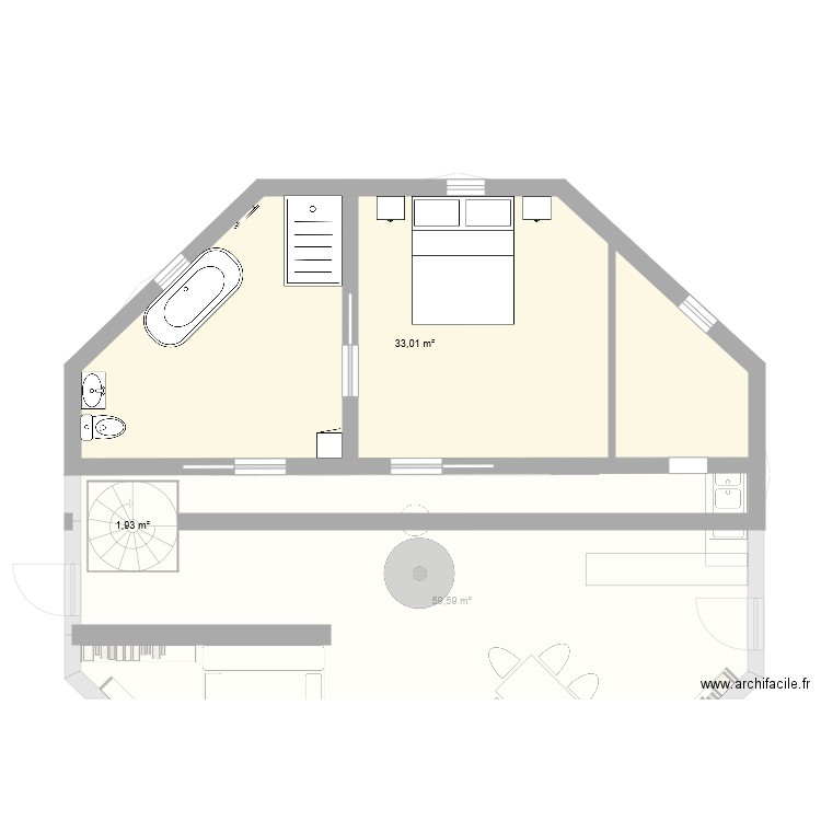 plan combles maison octogonale. Plan de 5 pièces et 118 m2