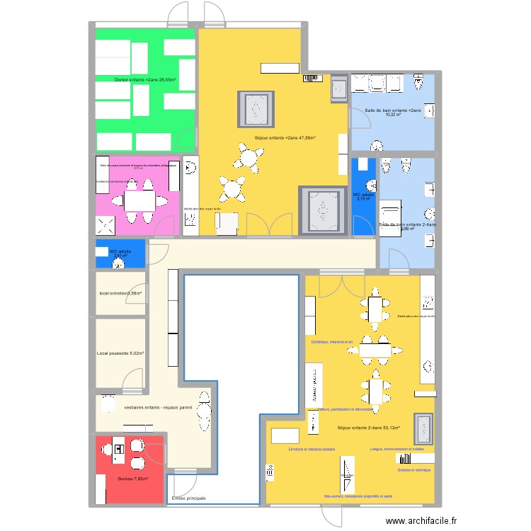 crèche united kids. Plan de 13 pièces et 232 m2