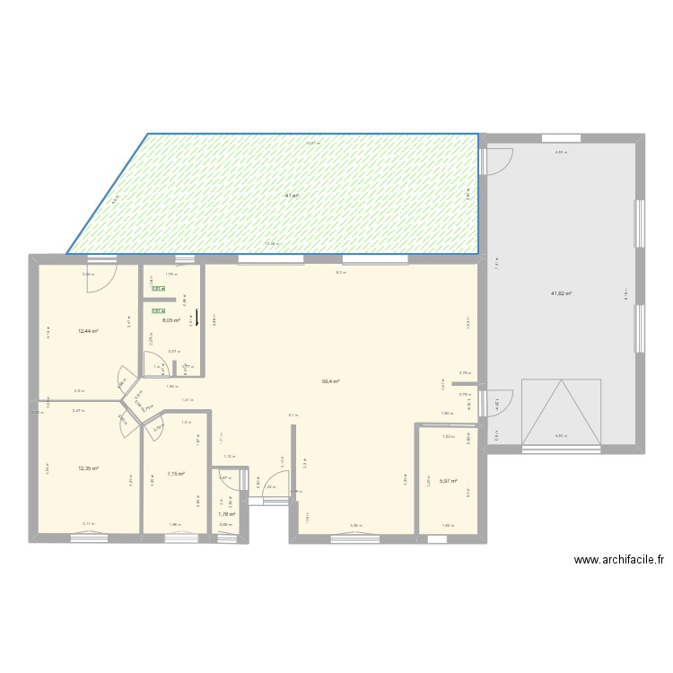 plan wimmenau 2 sans meubles avec terrase. Plan de 9 pièces et 188 m2