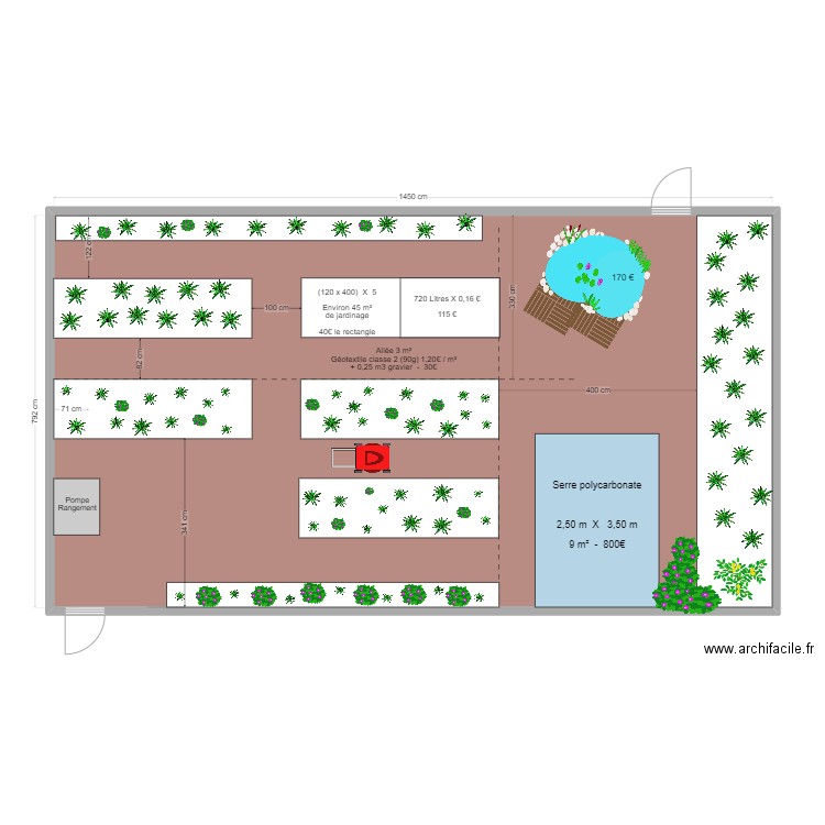 JARDIN. Plan de 1 pièce et 115 m2