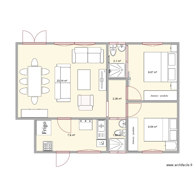 2 CH  2 S  C. Plan de 7 pièces et 56 m2