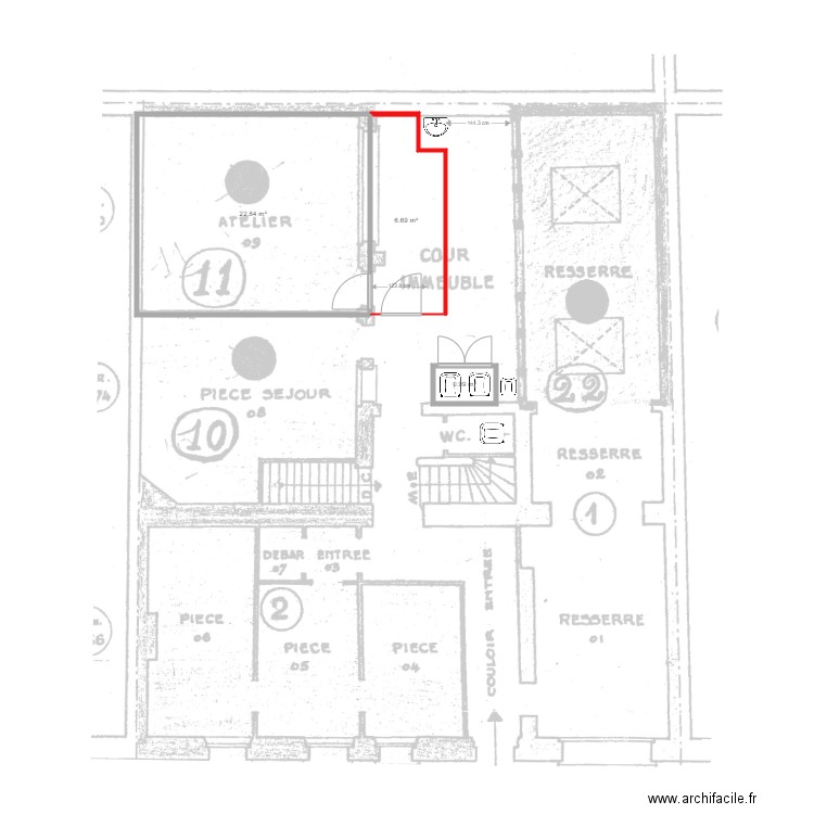 cour courtois delimitations V2. Plan de 3 pièces et 31 m2