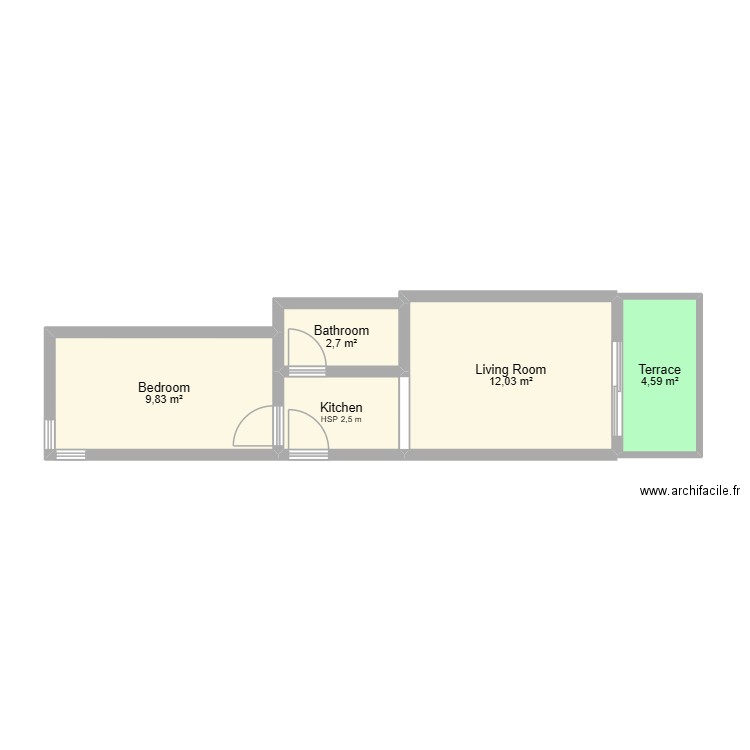 Los Patos. Plan de 5 pièces et 33 m2