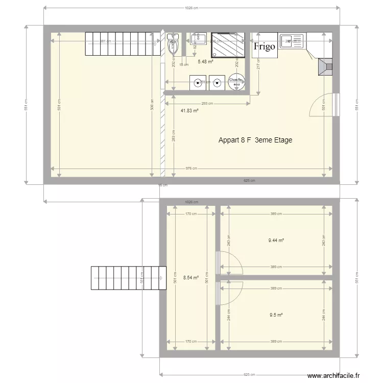 pierre de bresse Le moulin Appart 6 F2  2eme Etage. Plan de 