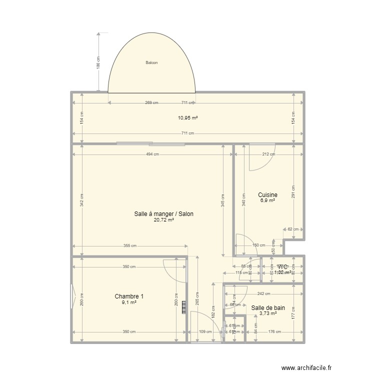 Mouillère. Plan de 7 pièces et 53 m2