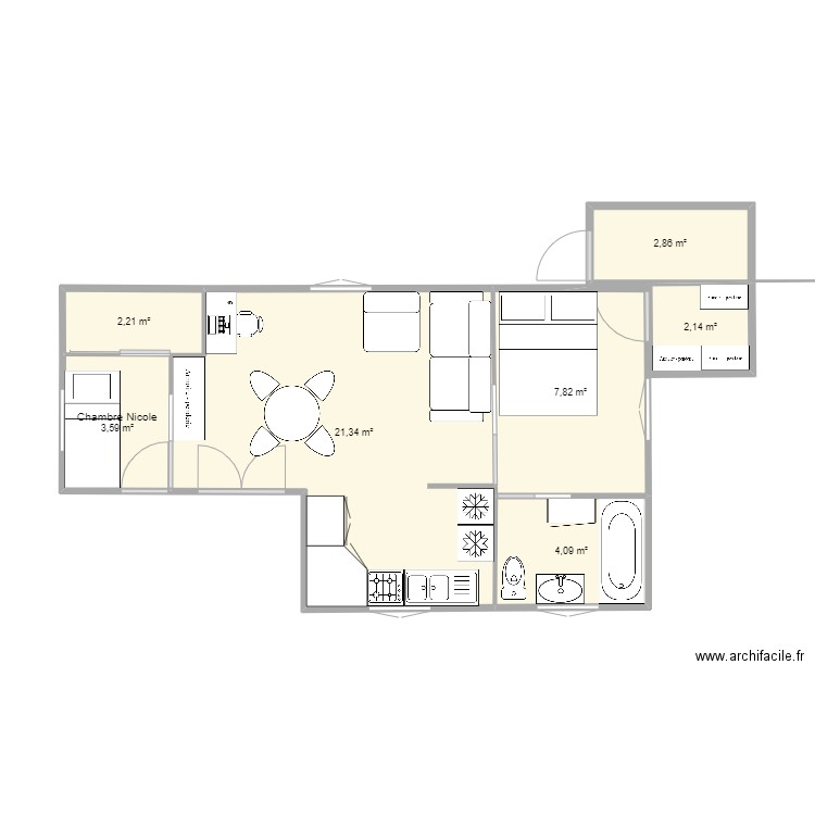 Monta V2. Plan de 7 pièces et 44 m2