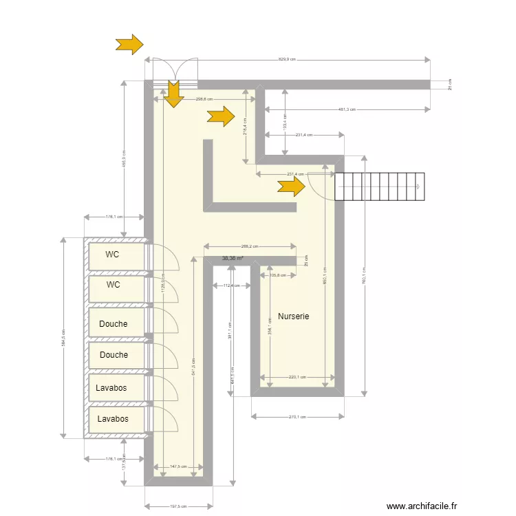 A koawa rochetaill&eacute;e - sanitaire au dessus du restaurant. Plan de 