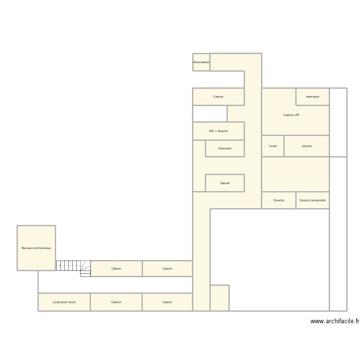 Verchant étage -1. Plan de 18 pièces et 54 m2