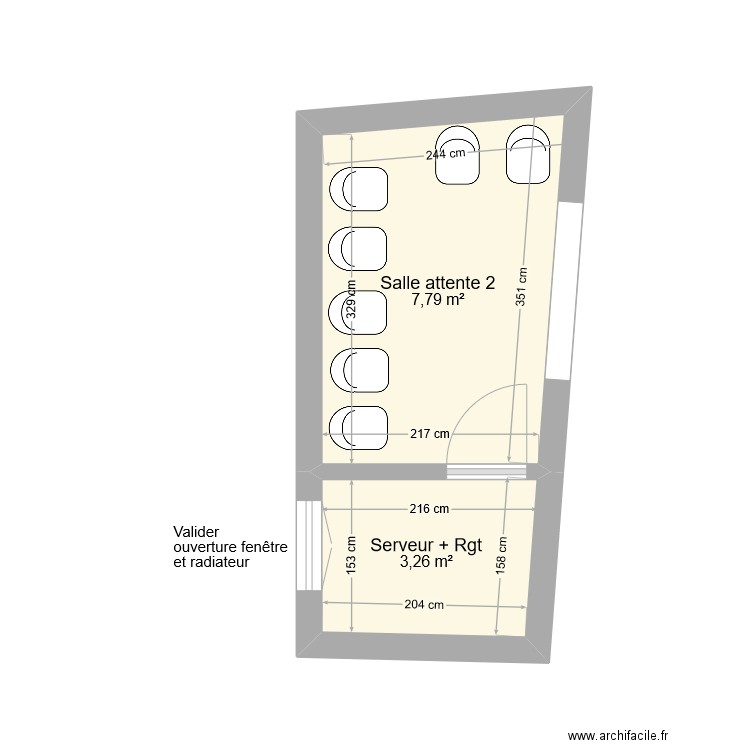 Albertas Serveur / Salle attente 2. Plan de 2 pièces et 11 m2