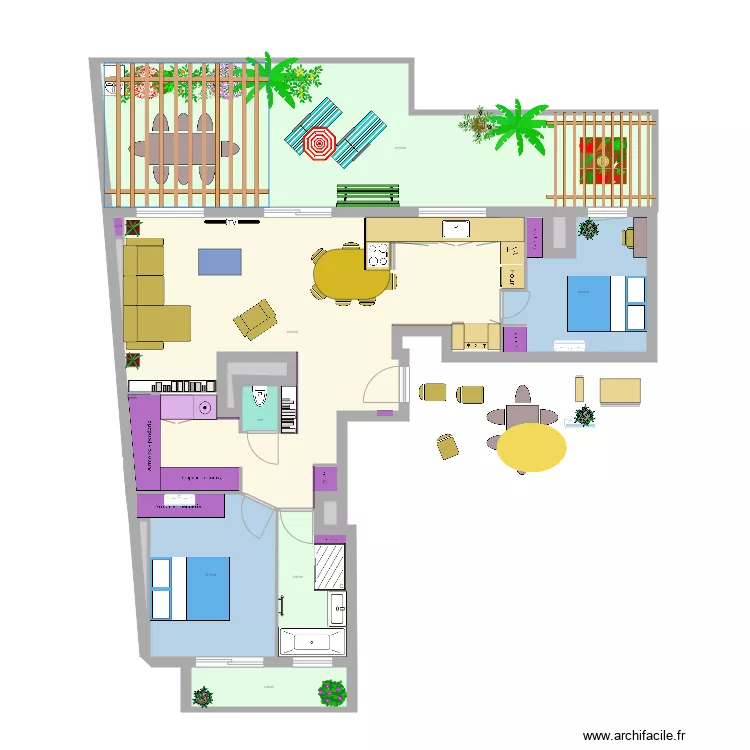 Cuisine Ouverte table arrondi. Plan de Cuisine Ouverte table arrondi. Plan de