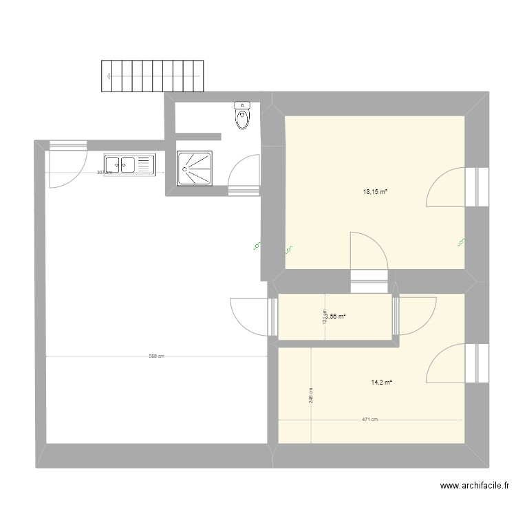 Vieille Maison Etage1. Plan de 3 pièces et 36 m2