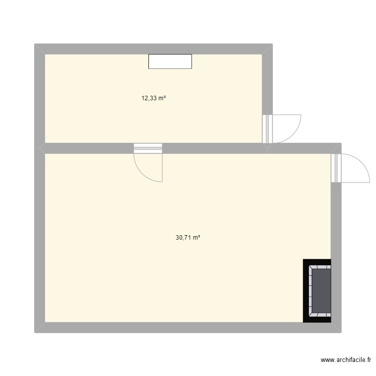Appartement. Plan de 2 pièces et 43 m2