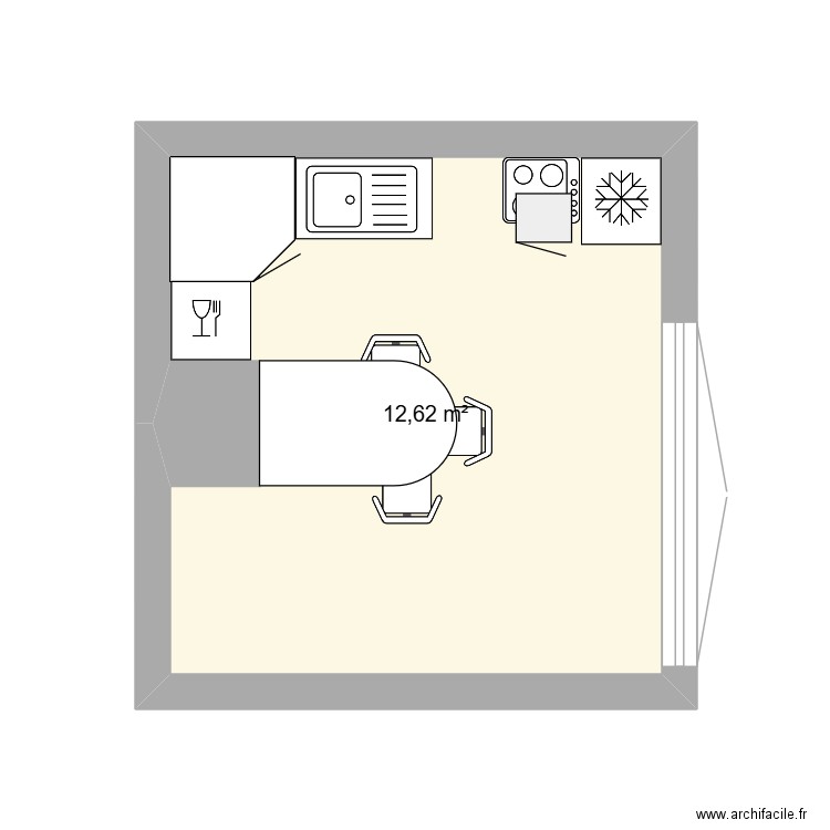 Cuisine. Plan de 1 pièce et 13 m2