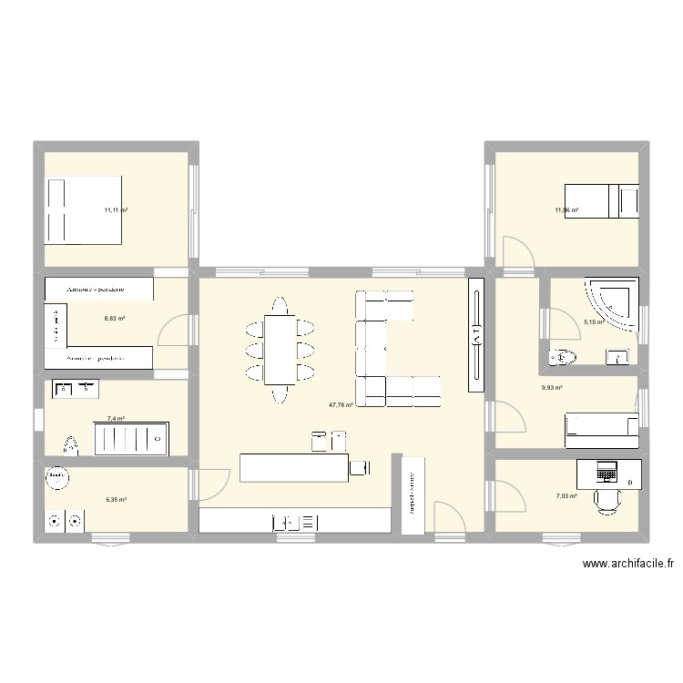 Projet construction. Plan de 9 pièces et 115 m2
