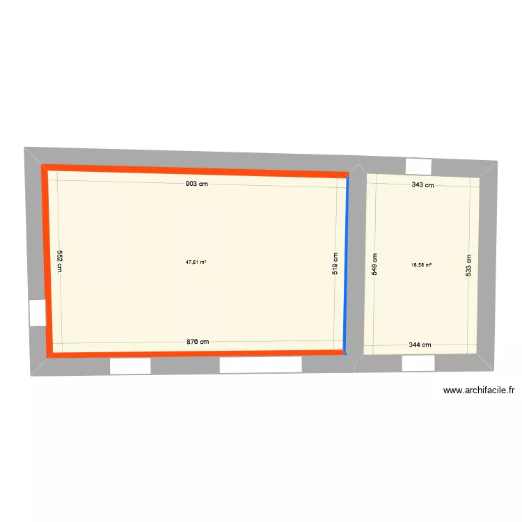 Burtin - Grange projet. Plan de 2  et 66 m²