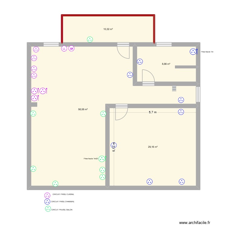 prises par circuit. Plan de 0 pièce et 0 m2