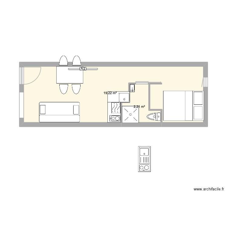 plan initial appart. Plan de 2 pièces et 21 m2