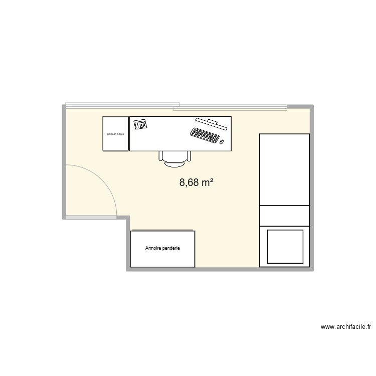 Chambre 2. Plan de 1 pièce et 9 m2