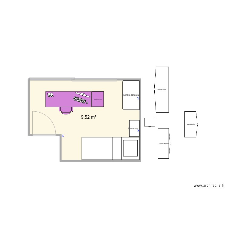 Chambre 2. Plan de 1 pièce et 9 m2