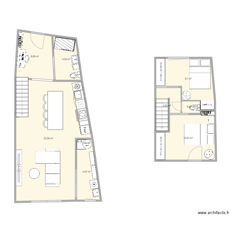 rdc maison noémie. Plan de 8 pièces et 74 m2