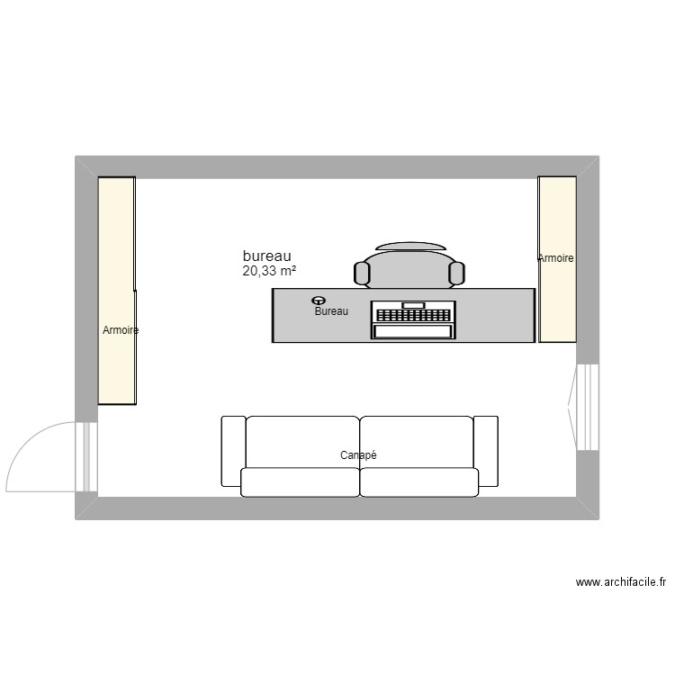 bureau. Plan de 1 pièce et 20 m2