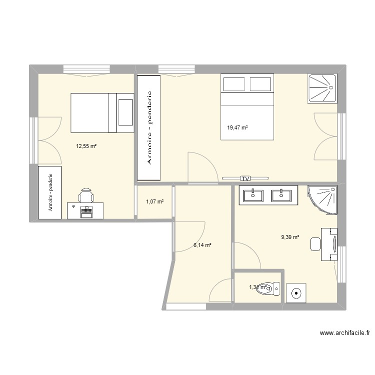 BUZZ hOME chambre Projet 2. Plan de 6 pièces et 50 m2
