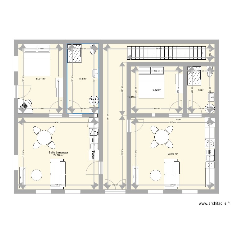 Surface rdc extension salon 3 meuble . Plan de 7 pièces et 99 m2