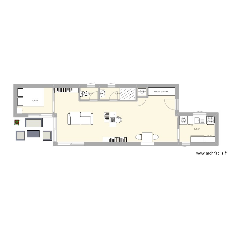 Container 40 feet essai 12. Plan de 6 pièces et 45 m2