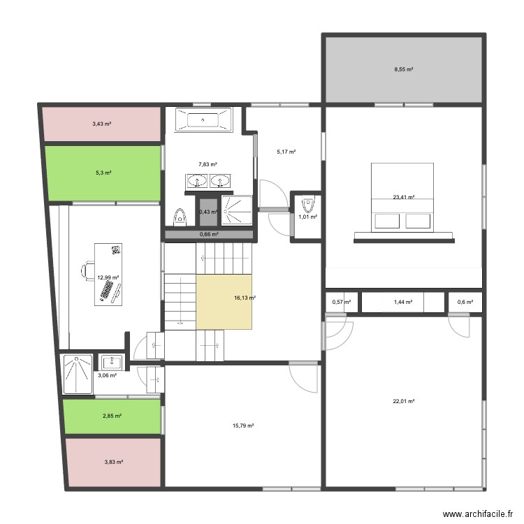 Raquette 1er V11. Plan de 19 pièces et 135 m2