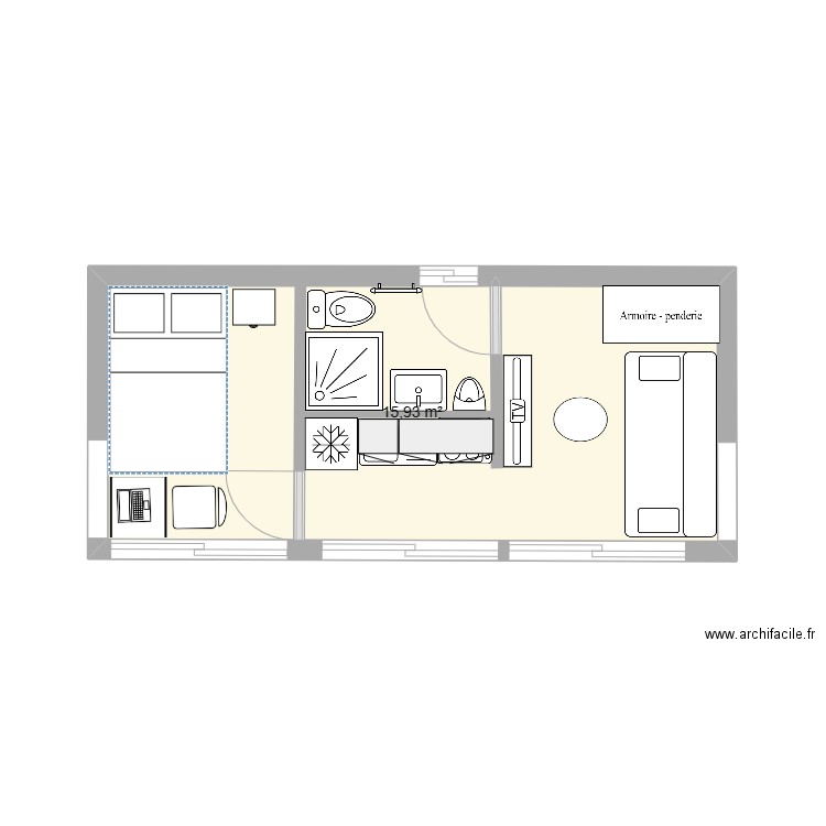 MODULE 6,60 x 3 = 19,80 M2 (20)....... Plan de 1 pièce et 16 m2