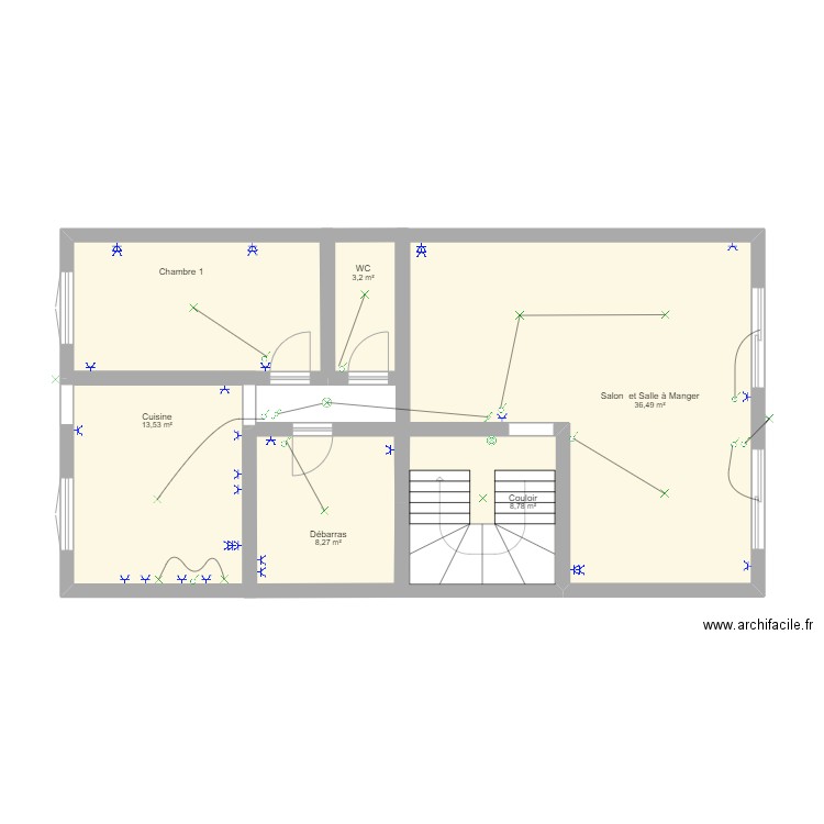 J. Mguifar 1 étage. Plan de 6 pièces et 83 m2
