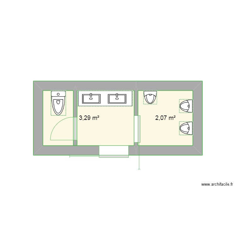 WC1. Plan de 2 pièces et 5 m2