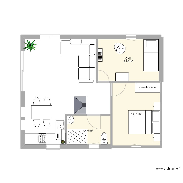 Plan maison. Plan de 3 pièces et 24 m2