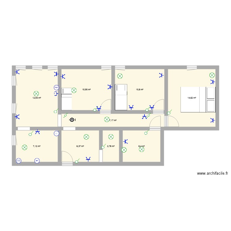 plan maison Enzo 3. Plan de 9 pièces et 79 m2