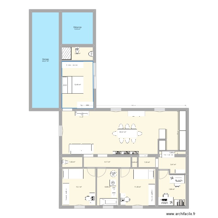 Maison V03 - projet 5 - etape 2. Plan de 15 pièces et 140 m2