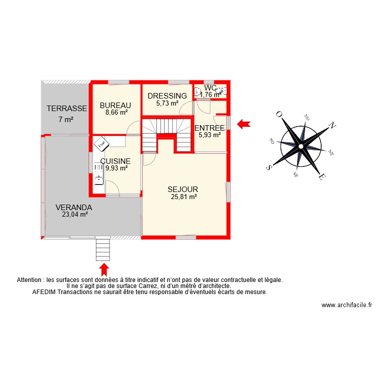 BI6797 RDC. Plan de 9 pièces et 94 m2