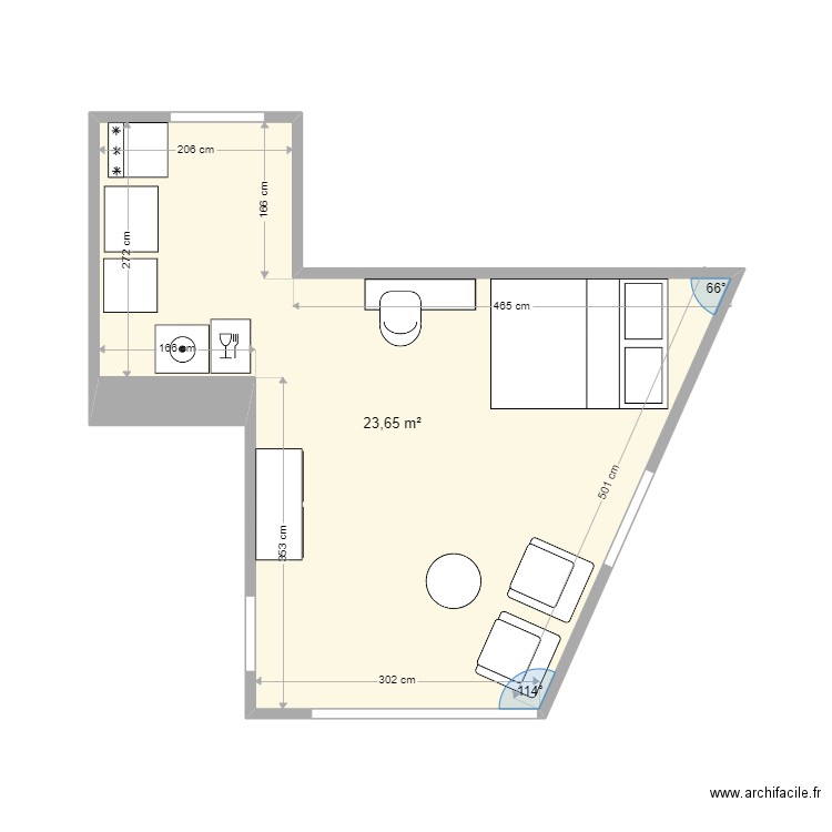 703. Plan de 1 pièce et 24 m2