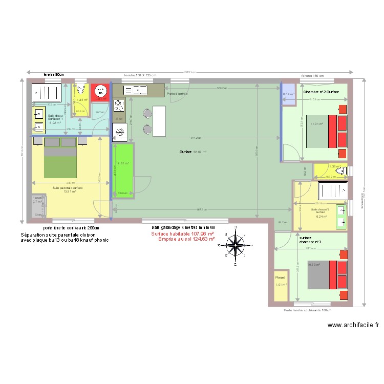 The plan maison sud T 02 A . Plan de 0 pièce et 0 m2