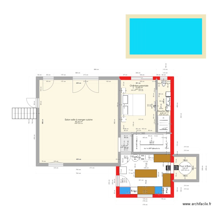 extension 4 maison Villerest. Plan de 5 pièces et 68 m2