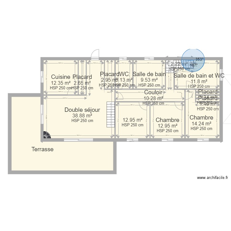 145m2 DP. Plan de 31 pièces et 464 m2