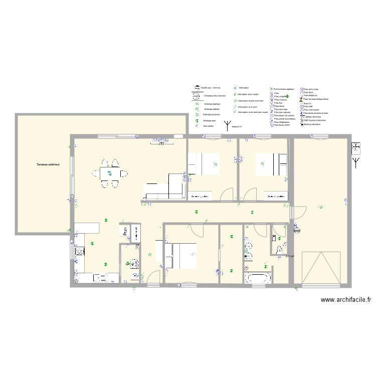 Maison 109 m2  garage 19 m2 électricité bis. Plan de 0 pièce et 0 m2