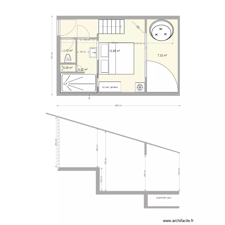 studio 2p V3B. Plan de 