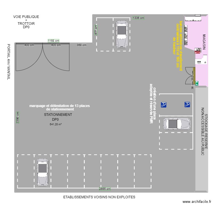 STATIONNEMENT HD PECHE  APRES TRAVAUX. Plan de 3 pièces et 692 m2